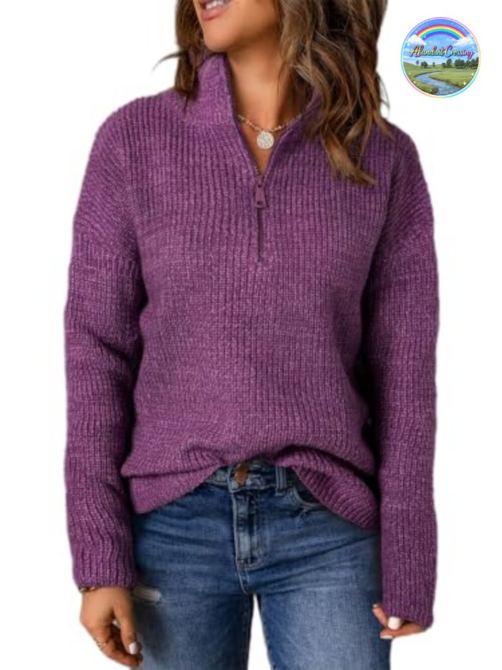 Quarter Zip Pullover Sweater Long Sleeve V Neck Casual Fall Winter Top
